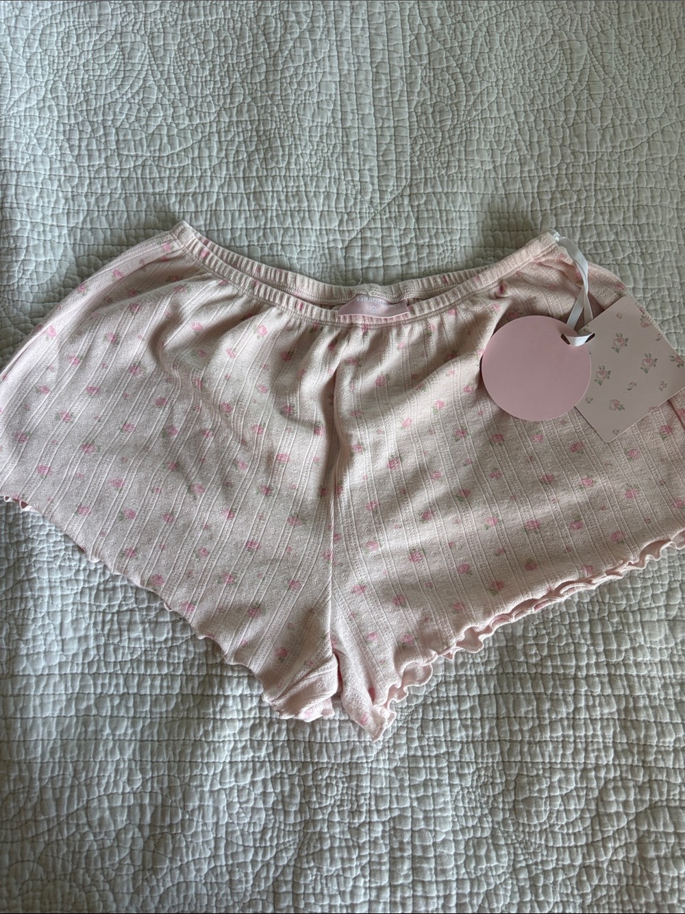 Girls Pink Floral Ribbed Lounge Shorts LoveShackFancy